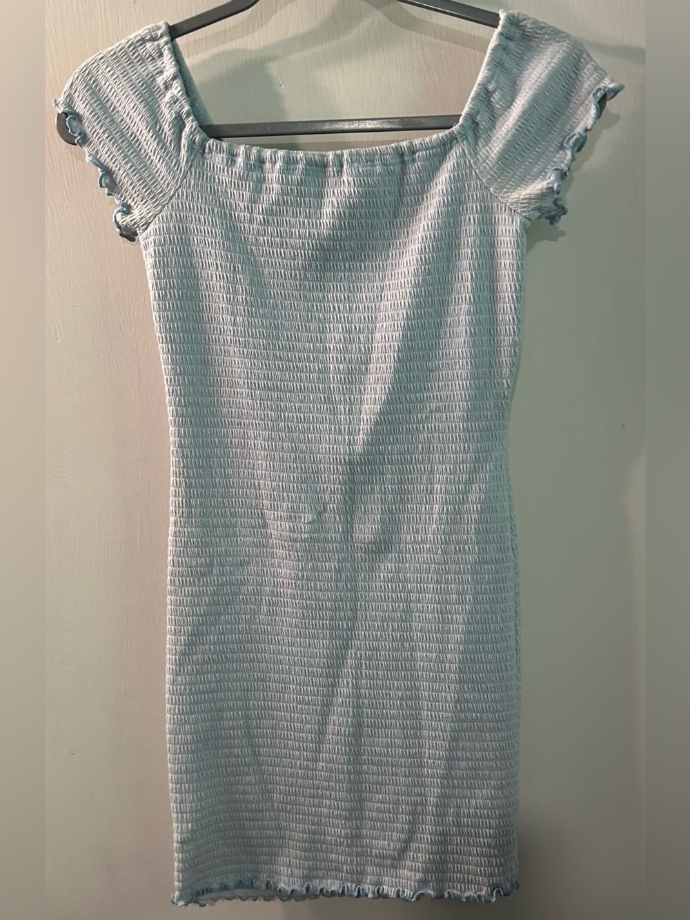 See You Monday Baby Blue Smocked Square-Neck Mini Dress Size M